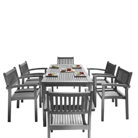 VIFAH Renaissance Outdoor Patio Hand-scraped Wood 7-piece Dining Set with Stacking Chairs V1297SET28
